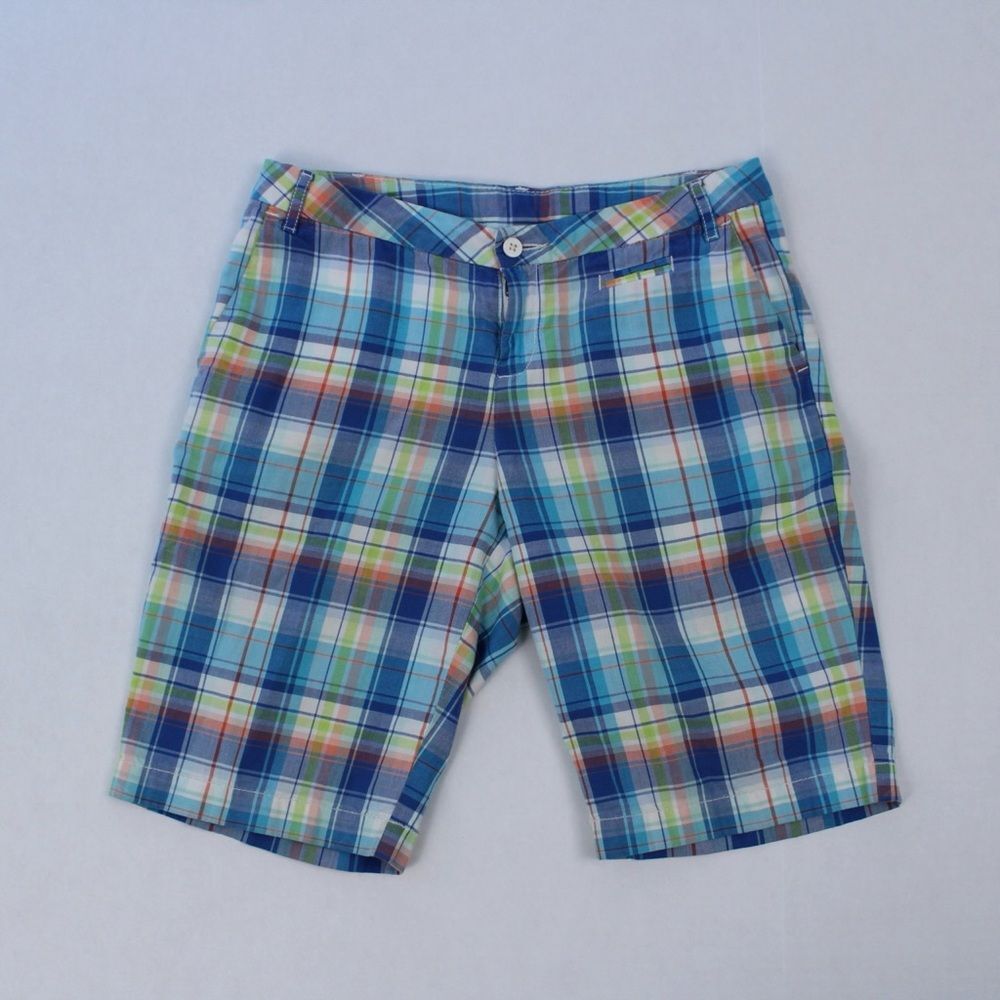 Lands End Kids 14 Blue Plaid Shorts 10” Inseam Adjustable Waist